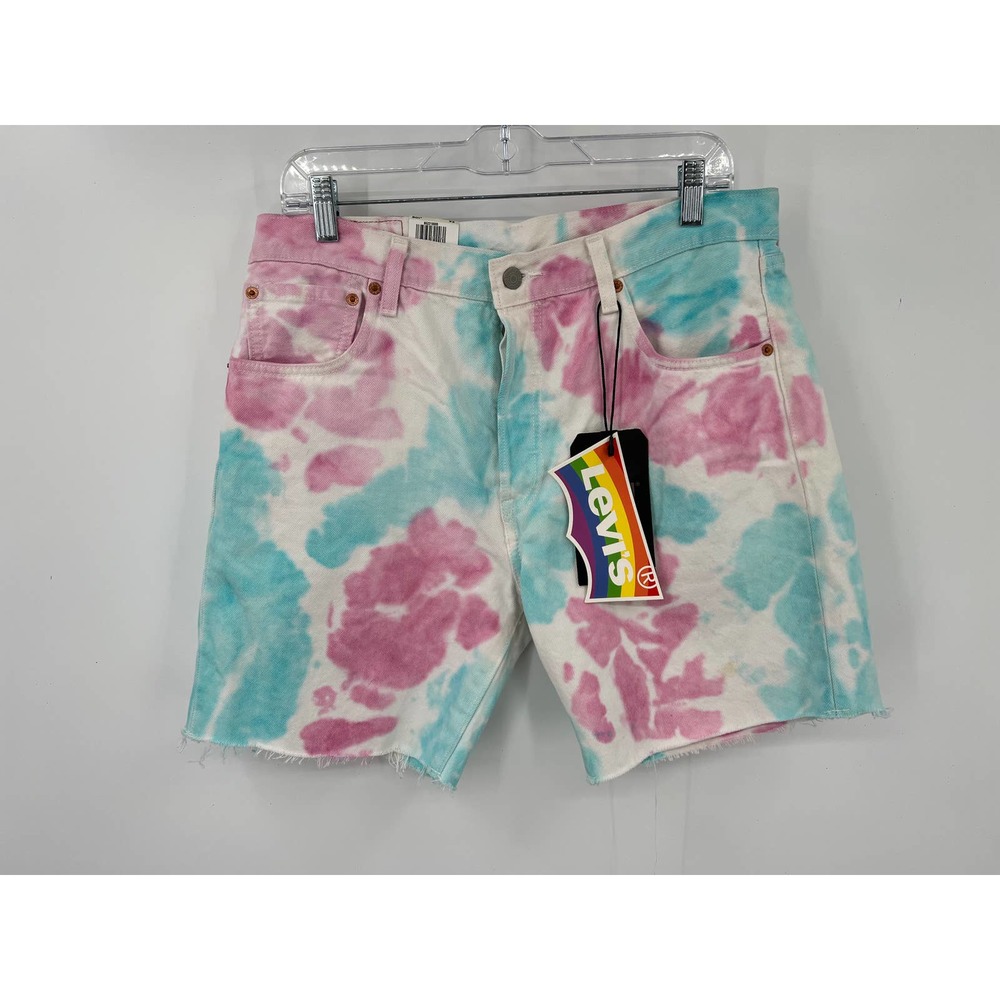 Levi's women's 501 93' shorts tie dye pink blue white PRIDE button fly 32 NWT